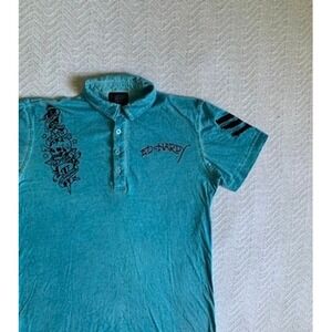 Vintage y2k Ed Hardy Big eagle Mens‎ Polo Shirt Sz L grunge streetwear classic